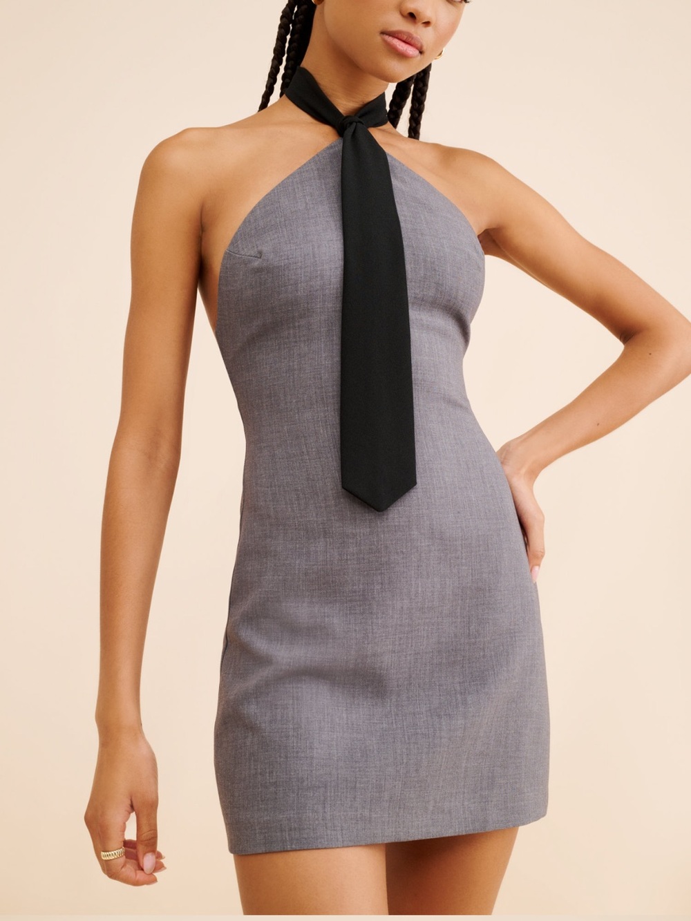 If By Sea High Neck Grey Mini Dress